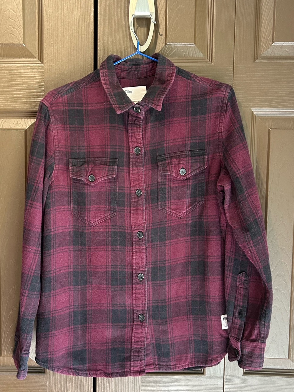 Misses’ Burgundy Plaid Button-Down Shirt Jacket by Tilley